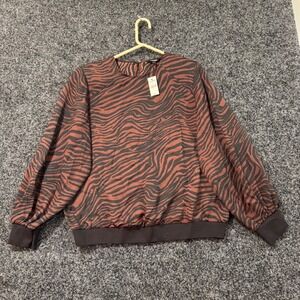 NWT EXPRESS Women Zebra Print Long Sleeve Crew Neck Pullover Top Size L